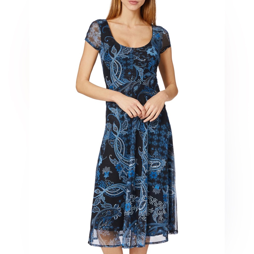 Desigual Black and Blue Paisley Fit-and-Flare Dress
